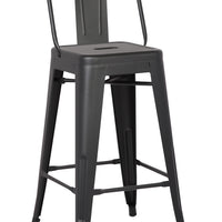 30" Matte Black Metal Barstool with Back In A Set of 2