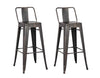 30" Black Distressed Metal Barstool with Back In A Set of 2