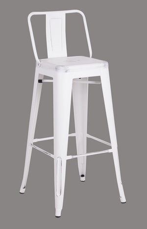 30" White Distressed Metal Barstool with Back In A Set of 2