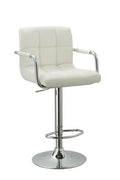 White Contemporary Swivel Adjustable Arm Bar Stool with Cushion