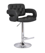 Black Contemporary Tufted Adjustable Swivel Arm Barstool with Cushion