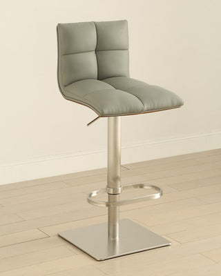 Gray Swivel Adjustable Stainless Steel Barstool with Walnut Finish Back