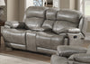 Gray Leather-Like Fabric Reclining Loveseat With Storage Console