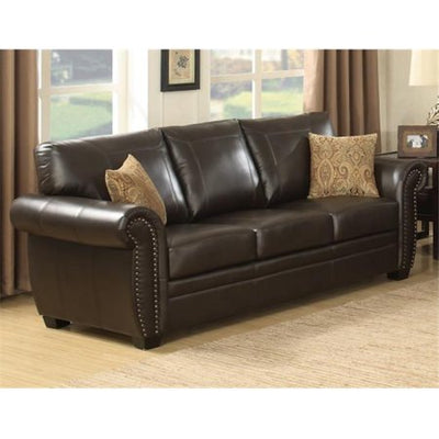 Brown Traditional  Leather-Like Fabric  Stationary Sofa
