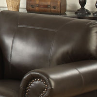 Brown Traditional Leather-Like Fabric Stationary Arm  Chair