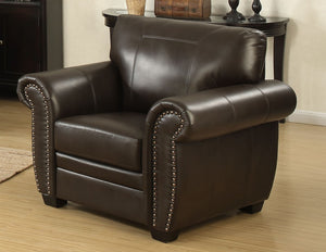 Brown Traditional Leather-Like Fabric Stationary Arm  Chair