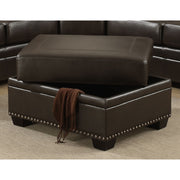 Brown Traditional  Leather-Like Fabric Storage Ottoman