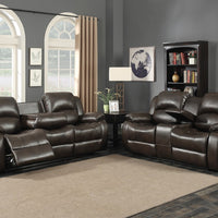 Dark Brown 2 Piece Reclining Sofa and Loveseat With Storage Console Set