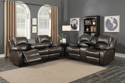 Dark Brown 2 Piece Reclining Sofa and Loveseat With Storage Console Set