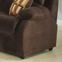 Chocolate Polyester Transitional Love Seat with Storage Console and 2 Cupholders