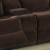 Chocolate Polyester Transitional Love Seat with Storage Console and 2 Cupholders