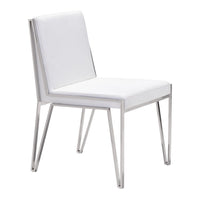 20.5" X 23.6" X 32.9" 2 Pcs White Leatherette Stainless Steel Dining Chair