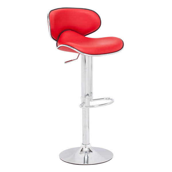 18.7" X 18.3" X 40.9" Red Leatherette Chromed Steel Bar Chair