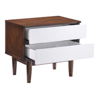 22.4" X 15.7" X 20.5" Walnut And White Wood Night Stand