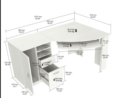 White Finish Wood L Shape Corner Computer Desk