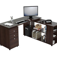 Espresso Finish 3 Drawer L Shape Computer Desk with Storage