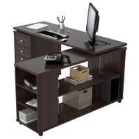 Espresso Finish 3 Drawer L Shape Computer Desk with Storage