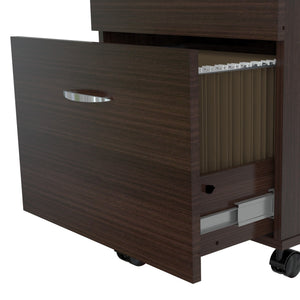 Espresso Finish Wood Rolling Filing Cabinet