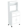 White Finish Wood Microwave Cabinet with Two Doors and Drawer