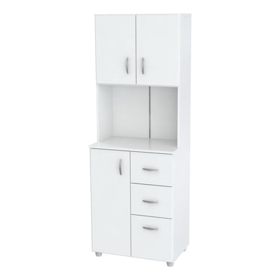 White Finish Wood High Low Full Size Microwave Cabinet