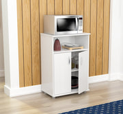 White Finish Wood Microwave Cart with Cabinet