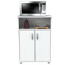 White Finish Wood Microwave Cart with Cabinet