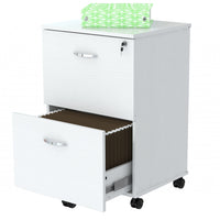 White Finish Wood Two Drawer Filing Cabinet