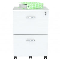 White Finish Wood Two Drawer Filing Cabinet