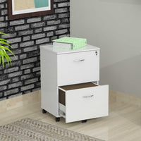 White Finish Wood Two Drawer Filing Cabinet