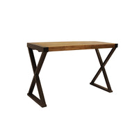 Industrial Design Console Table For Entryways With Wooden Top and Metal X Base