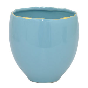 5.75" Blue and Golden Ceramic Planter