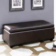 17" High Brown Leather-Infused Fabric Contemporary Button Tufted Storage Ottoman