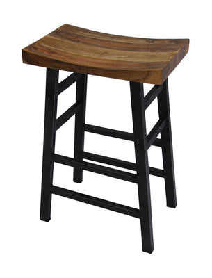 The Urban Port Wooden Saddle Seat 30 Inch Barstool With Ladder Base, Brown and Black