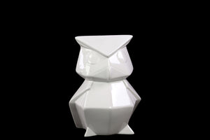 Contemporary Style Ceramic Owl W- Elegant Lin'S In White Small