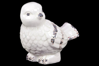 Weathered Effect Chic & Adorable Ceramic Bird W- Glossy Finish In White