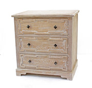 32" X 32" X 16" Natural 3 Drawer Rustic White-Washed Wooden Cabinet