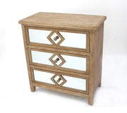 32" X 15.75" X 30" Tan 3 Drawer Traditional Mirrored Wooden Cabinet