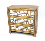 32" X 15" X 32" Gold 3 Drawer Vintage Wooden Cabinet
