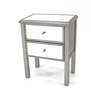 30.5" X 13.75" X 24" Silver Coastal 2 Drawer Mirrored End Table