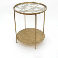 24" X 20" X 20" Gold Industrial Round End Table With Rimmed Glass Top