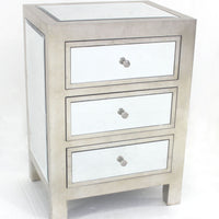 28.5" X 16" X 20.25" Silver 3 Drawer Modern Mirrored End Table