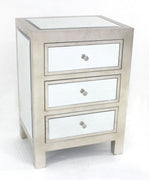 28.5" X 16" X 20.25" Silver 3 Drawer Modern Mirrored End Table