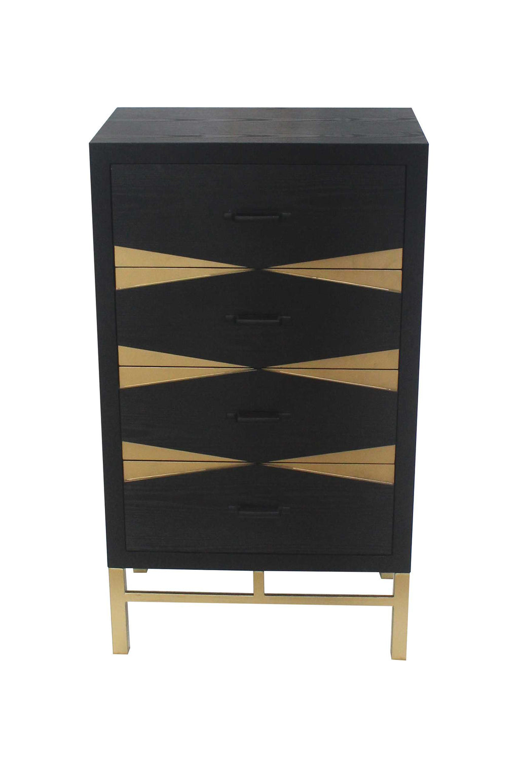 40" X 14" X 23" Black & Gold 4 Drawer Side Table