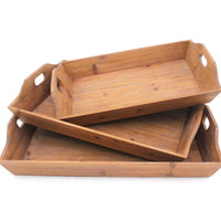 Brown 3pc Country Cottage Wooden Serving Tray Set