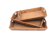Brown 3pc Country Cottage Wooden Serving Tray Set