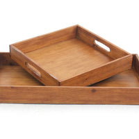 Brown 2pc Country Cottage Wooden Serving Tray Set