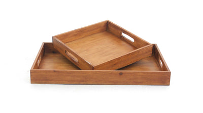Brown 2pc Country Cottage Wooden Serving Tray Set