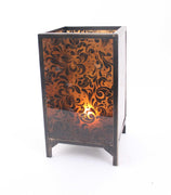 18" X 10.25" X 10.25" Brown Vintage Cuboid Candle Holder With Floral Pattern