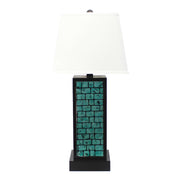 31" X 31" X 8" Black Contemporary Metal Table Lamp With  Teal Brick Pattern