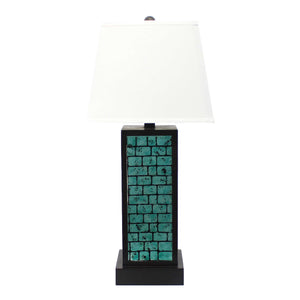 31" X 31" X 8" Black Contemporary Metal Table Lamp With  Teal Brick Pattern